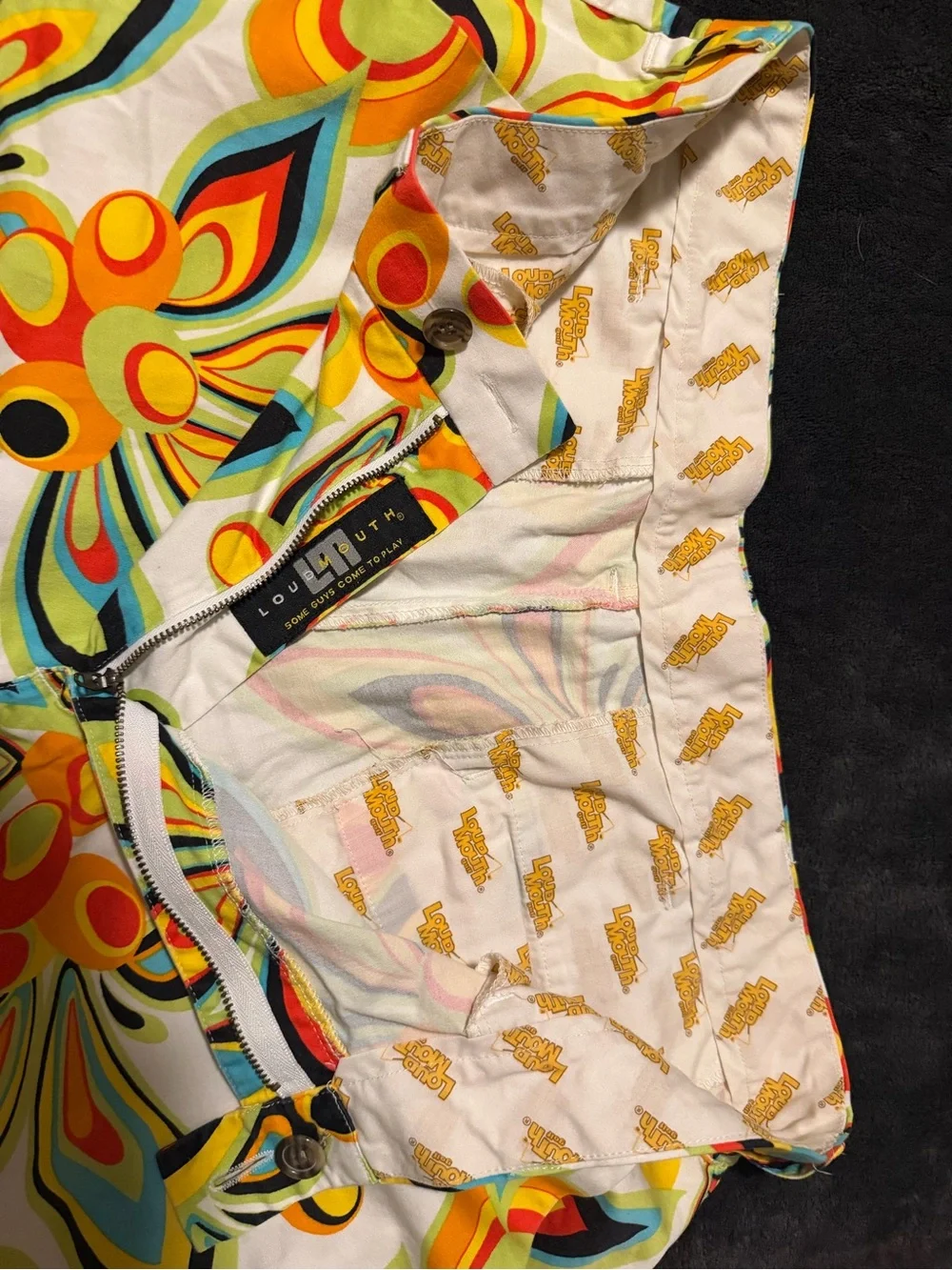 Loudmouth golf White Board Shorts with Multicolor Retro Floral Pattern